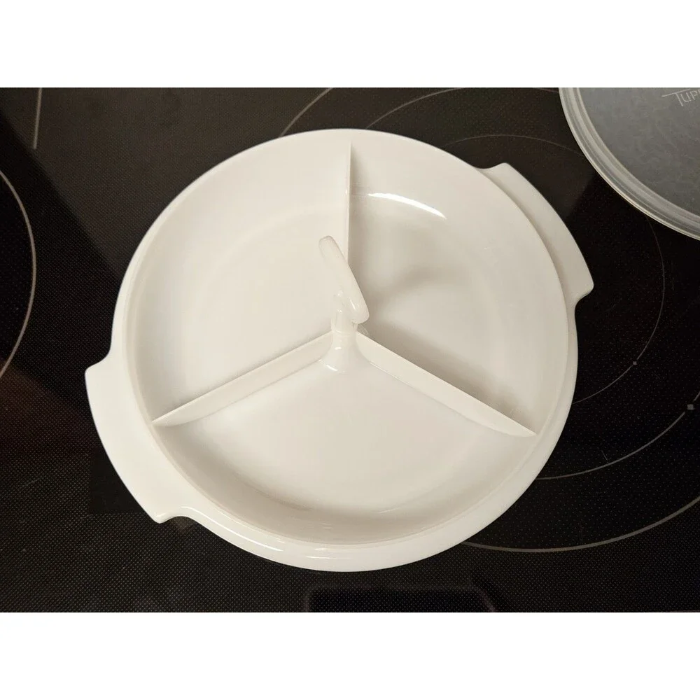 Vintage Tupperware White Suzette Divided Serving Tray With Lid 608-12 Excellent
